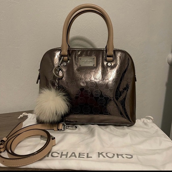 Michael Kors Metallic Brown Satchel with Cream Accents - Picture 6 of 8